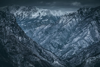 Aerial view of snowcapped mountains against sky