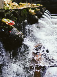 Close-up of waterfall on rock