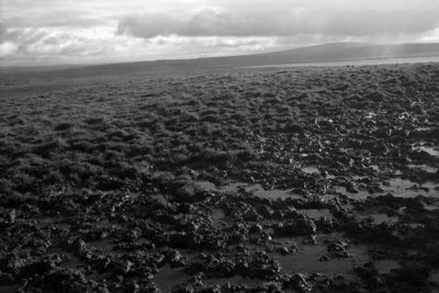 High angle view of land against sky