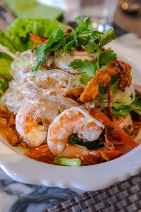 Close-up of seafood in plate on table