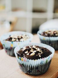 Close-up of cupcakes on table