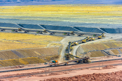 Portable conveyor belt machinery at a copper mine in chile