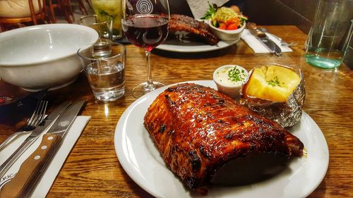 Close-up of food in plate on table