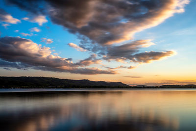 Scenic view of lake against sky during sunset