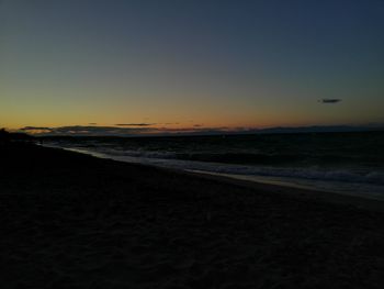 Scenic view of sea against clear sky during sunset