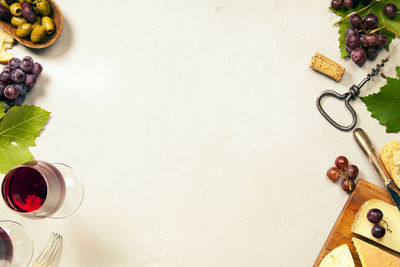 Directly above shot of wine bottles on table