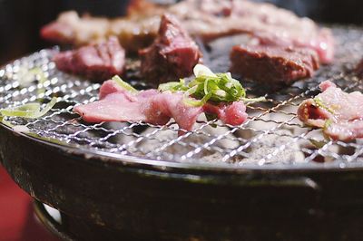 Close-up of seafood on barbecue grill