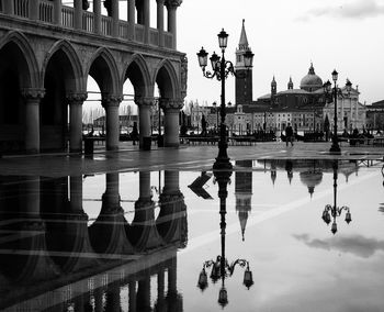 Reflection of building in water