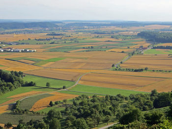 High angle view of agricultural field against sky