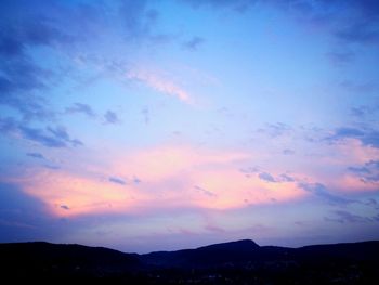 Scenic view of silhouette mountains against sky at sunset
