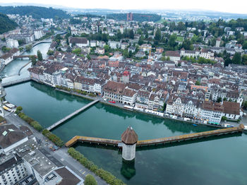 High angle view of buildings in city