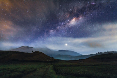 Scenic view of landscape against sky at night