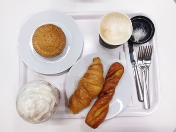 High angle view of breakfast on table