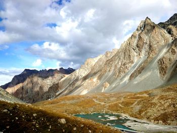 Scenic view of snowcapped mountains against sky