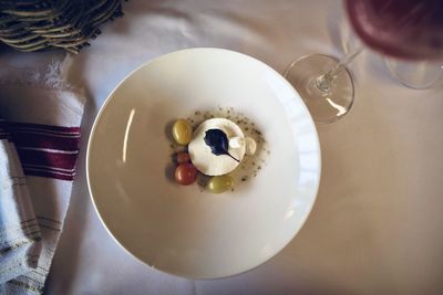 High angle view of breakfast on table