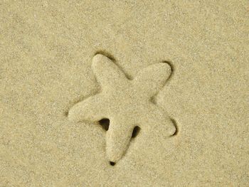 High angle view of footprints on sand
