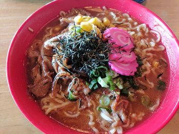 High angle view of soup in bowl