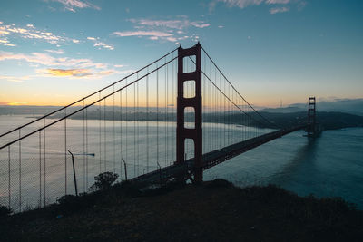 View of suspension bridge against sky during sunset