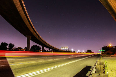 Light trails on road at night