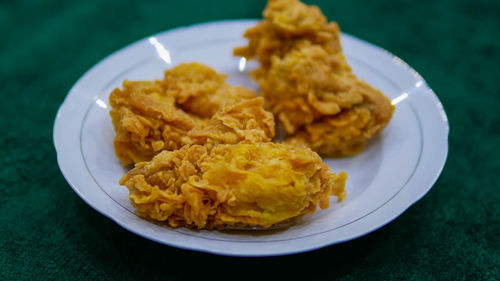 High angle view of food in plate on table