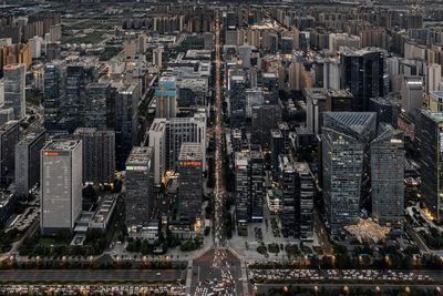 High angle view of buildings in city