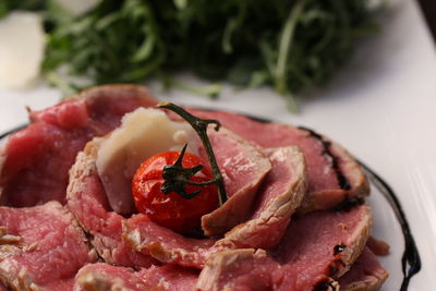 Close-up of strawberry in plate