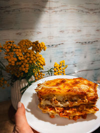 Close-up of food in plate on table