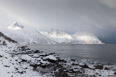 Scenic view of snowcapped mountains against sky