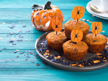 Close-up of pumpkin on table