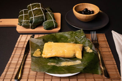 Hallaca on the table, the traditional dish of venezuelan christmas