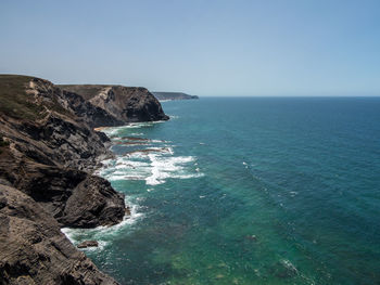 Scenic view of sea against clear sky