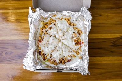 High angle view of ice cream on table