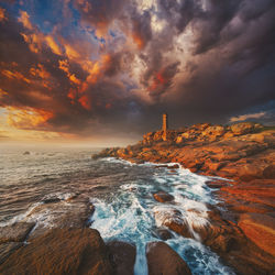 Landscape with lighthouse from the west coast of france at atlantic ocean