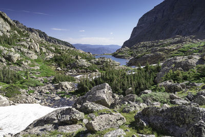 Scenic view of rocky mountains against sky