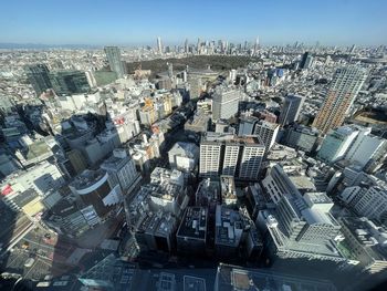 High angle view of buildings in city