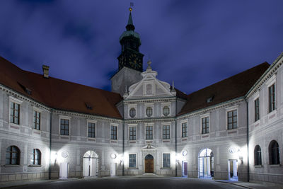 View of historic building at night