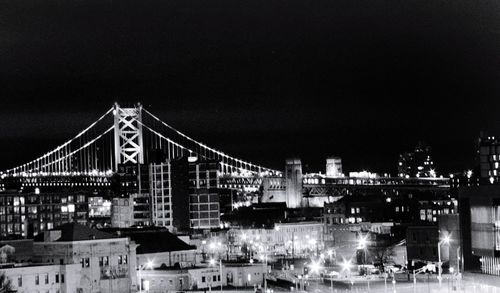 View of suspension bridge at night