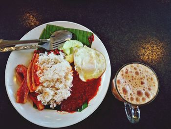 High angle view of breakfast on table