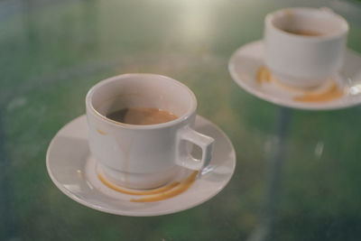 Close-up of coffee cup on table