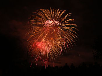 Low angle view of firework display at night