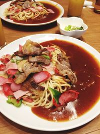 Close-up of served food in plate