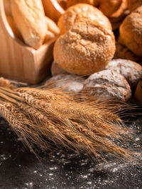 Close-up of wheat on table