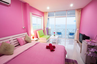 Interior of pink bedroom