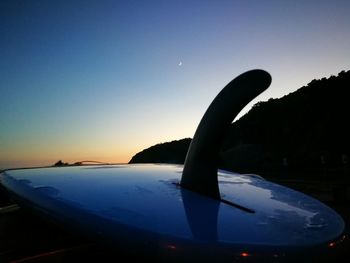 Silhouette airplane against clear sky at dusk