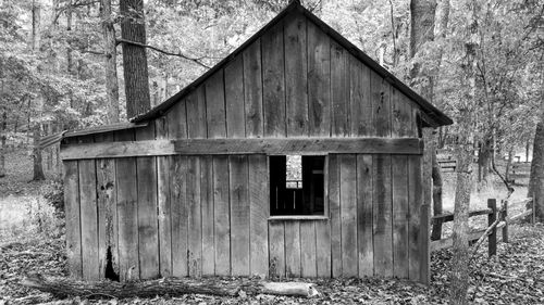 Closed wooden door of old building