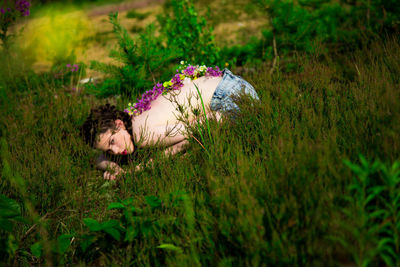 Young woman on grass