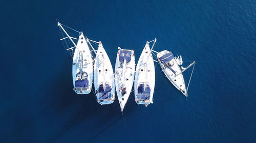 High angle view of sailboat in sea