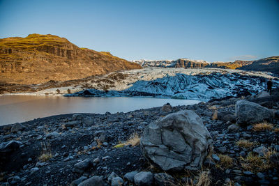 Scenic view of lake against clear sky