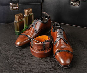 High angle view of shoes on table