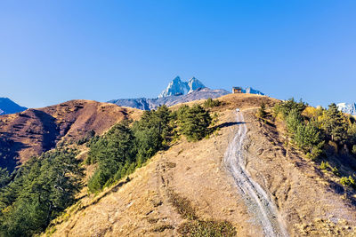 Panoramic view of landscape against clear blue sky